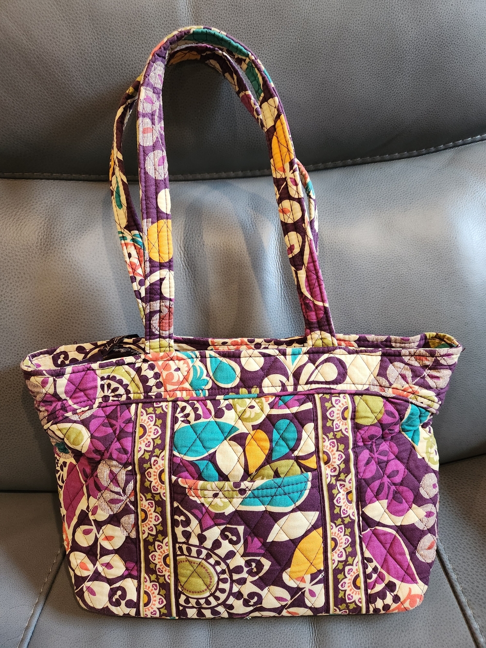 Vera Bradley Quilted Floral Patchwork Tote in Purple, Teal & Yellow